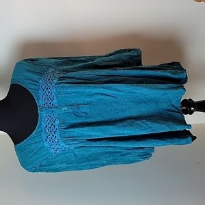 One World boho peasant blue top